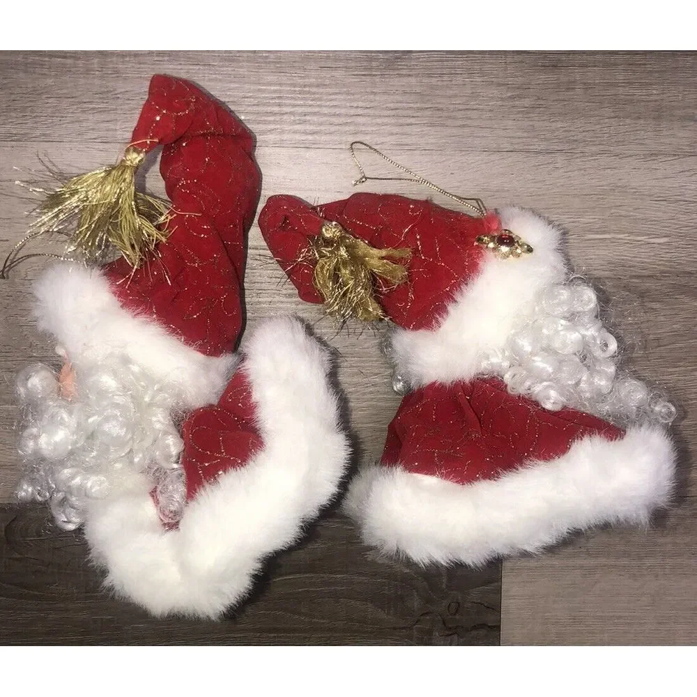 Santa Head Christmas Ornaments‎ EUC Handcrafted Set Of 2 Dillard's 1999 Vintage